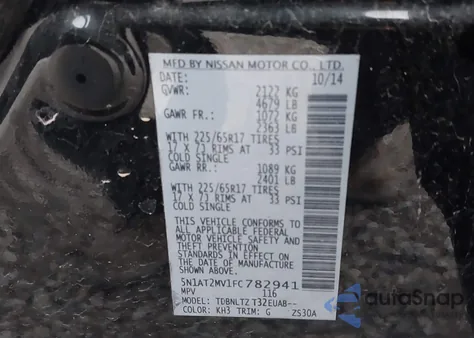 2015 Nissan Rogue Sv from USA, damaged, VIN 5N1AT2MV1FC782941